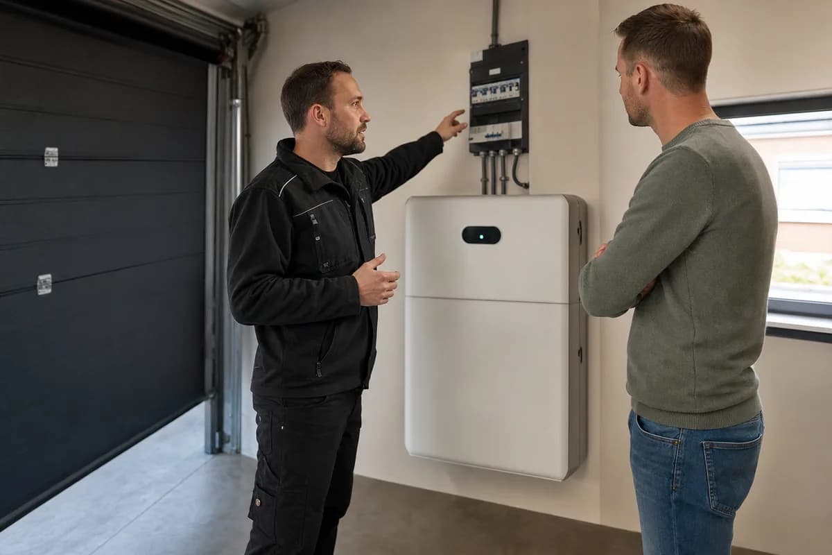 Installateur bespreekt thuisaccu met huiseigenaar