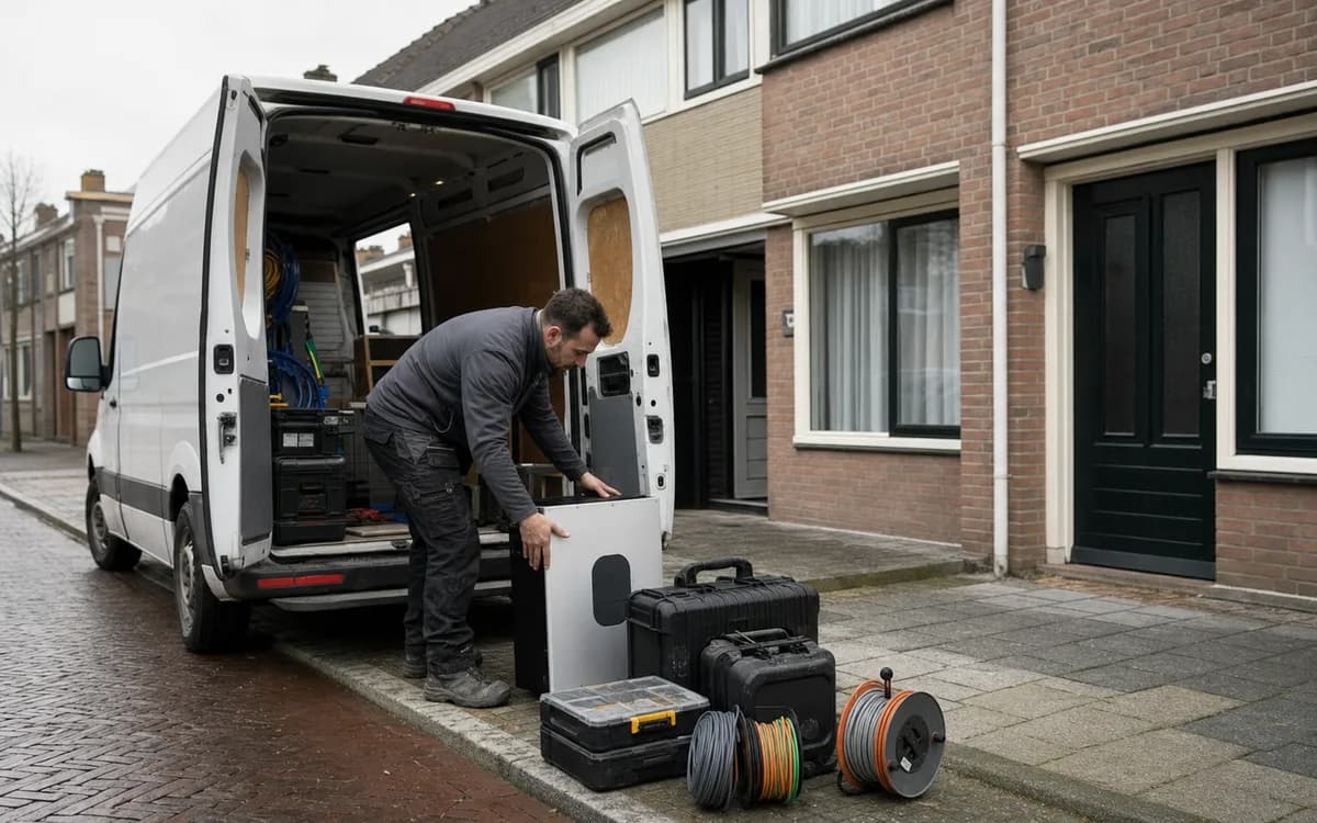 Monteur lost installatiemateriaal uit bij een Nederlandse rijwoning